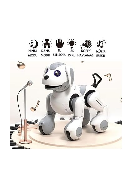 Fonksiyonlu Şarjlı Uzaktan Kumandalı ve El Sensörlü 22 cm Akıllı Robot Köpek Sesli Işıklı Programlama Dans Havlama ve Elle Kontrol fiyatları