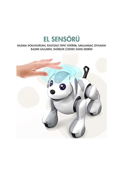 Fonksiyonlu Şarjlı Uzaktan Kumandalı ve El Sensörlü 22 cm Akıllı Robot Köpek Sesli Işıklı Programlama Dans Havlama ve Elle Kontrol indirimleri