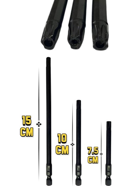 3’lü Delikli T30 Torx Bits Uç Set 150 MM-100 Mm-75 mm T30 Bits Uç S2 Çelik fiyatları