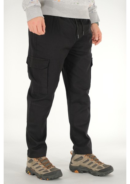Erkek Siyah Kargo Cepli Pantolon Rahat Kesim Pamuklu Lastikli Bel fiyatları