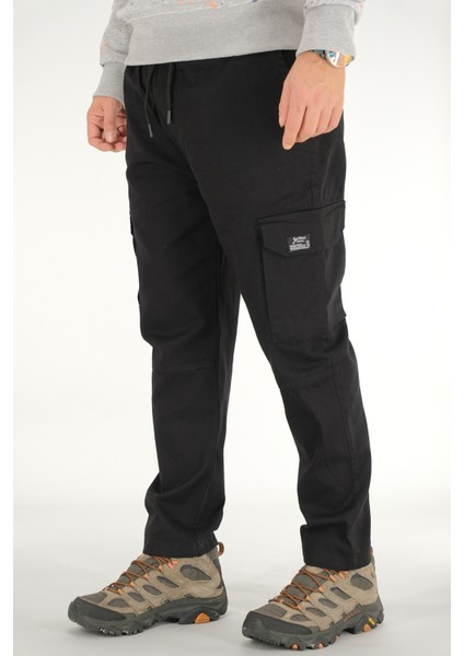 Erkek Siyah Kargo Cepli Pantolon Rahat Kesim Pamuklu Lastikli Bel modelleri
