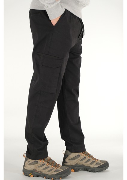 Erkek Siyah Kargo Cepli Pantolon Rahat Kesim Pamuklu Lastikli Bel indirimleri