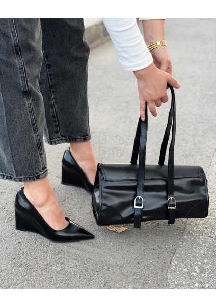 Mariel Dolgu Topuklu Stiletto Siyah Mat Deri indirimleri