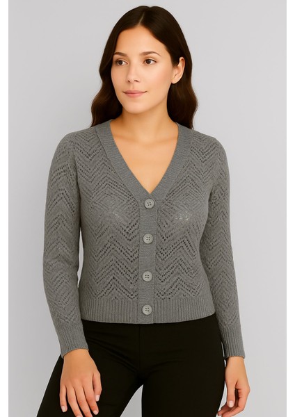 Kadın V Yaka Önü Düğmeli Mevsimlik Hırka fiyatları