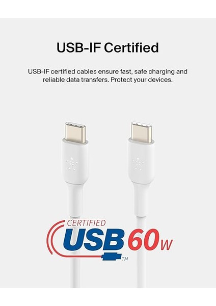 Usb-C - Usb-C Kablosu (1m/3.3ft), iPhone 15, iPhone 15 Pro, iPhone 15 Pro Max, iPhone 15 Plus, Galaxy S23, S22, Not, Piksel, iPad Pro, Usb-C Kablosu Için Usb-C Hızlı Şarj Kablosu - Beyaz (2'li modelleri