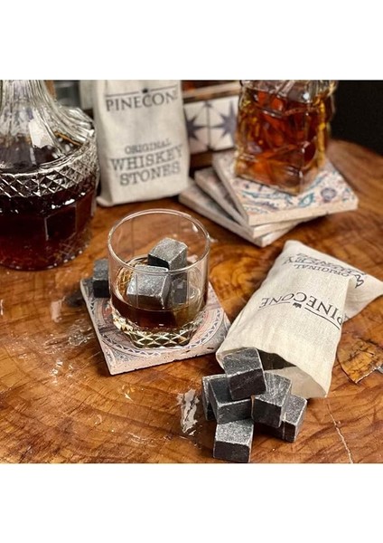 9 Adet Viski Soğutma Taşı Seti Viski Taşı Kesesi Doğal Granit Premium Hediyelik Soğutucu Taş, Pinecone, 2 x 2 fiyatları