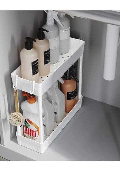 Home Rafata Çok Amaçlı 2 Katlı Evye Altı Düzenleyicisi Askılı Banyo Düzenleyici Dolap Içi Organizer Raf