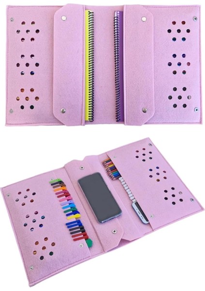Keçe ve Tablet Organizer Çanta – 4 Bölmeli, A4 Boyut, Çok Amaçlı Defter Düzenleyici Çanta (Pembe)