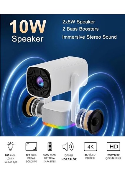 Taşınabilir Projeksiyon Dahili Hoparlör Ps5 ve Xbox Bağlantılı Oyun Sinema Projektör Full Hd 4K Android 1080P/2K/4K Destekli Ev Sinema Ofis Toplantı Fuar Sunum K2 fırsatları