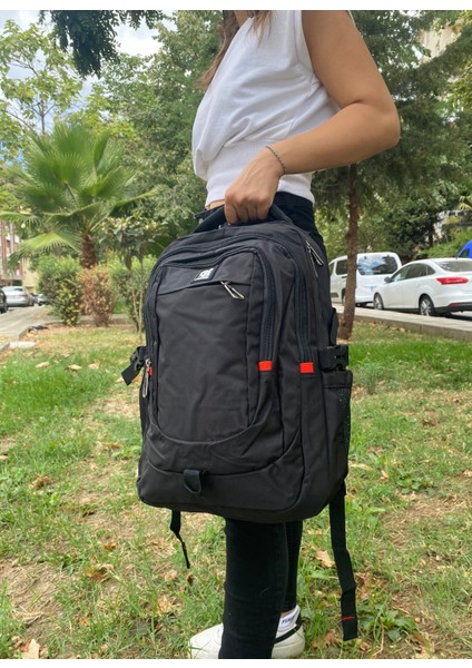 Ergonomik Çok Gözlü Siyah Laptop Sırt Çantası | Orta Boy Su Geçirmez Okul ve Günlük Çanta