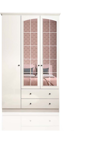 Soft 3 Kapaklı 2 Çekmeceli Aynalı Gardırop