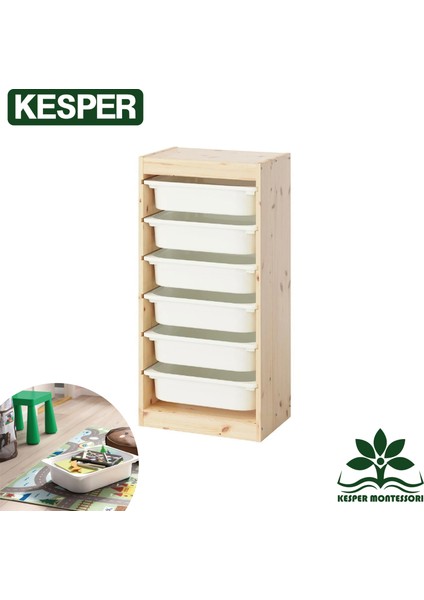 Montessori Ahşap Oyuncak ve Düzenleme Rafı – 6 Çekmeceli