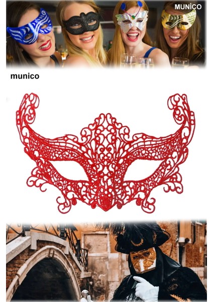 Kırmızı Renk Maske – Dantel Işlemeli, Yüze Tam Oturan Tasarım | Kostüm ve Özel Günler Için