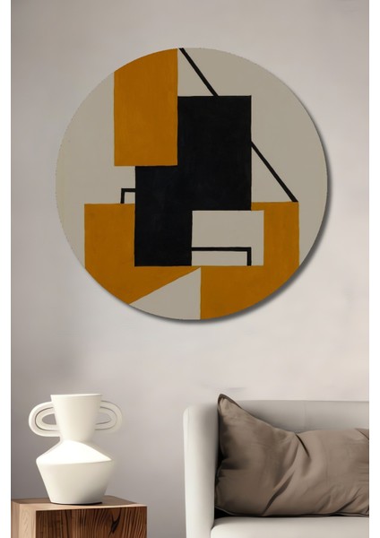 Dekoratif Ahşap Yuvarlak Tablo Soyut Şekiller