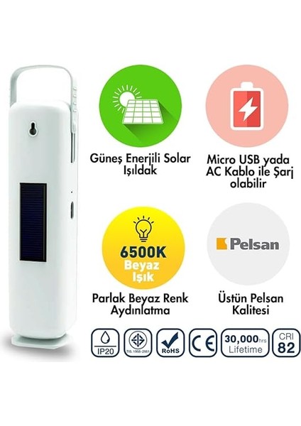 30 Ledli Solar Işıldak, 6500 Kelvin Beyaz Işık, Şarj Edilebilir 2000MAH Batarya, Taşınabilir ve Asılabilir Kampçı Lambası - 206489 modelleri