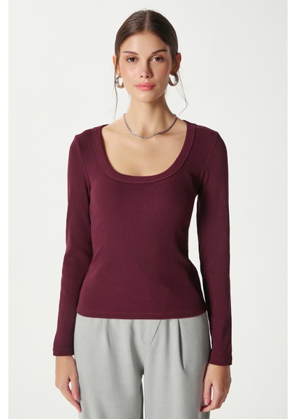 Kadın Anita Tok Doku Pamuklu Fittili Mürdüm Basic Bluz fırsatları