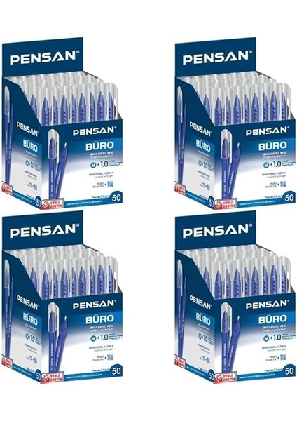 4 Paket Pensan Büro Mavi Tükenmez Kalem 50'li Toplam 200 Adet