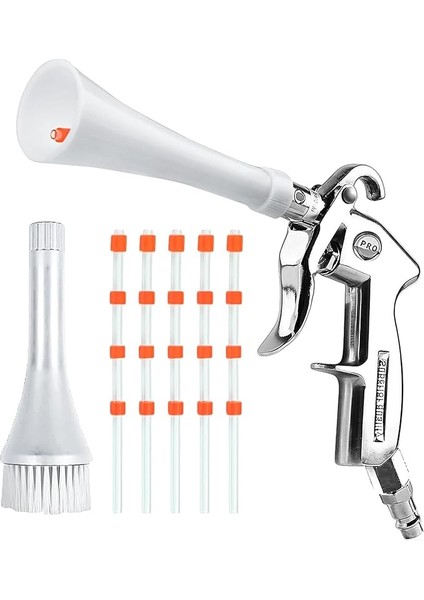 Hava Temizleme Tabancası, Kuru Hava Üfleme Tabancası, 6 – 9 Bar Kompresör Için, 5 Hortum, 1 Huni ve 1 Huni, Halıların Tozunu Almak Için Fırçalı (Beyaz)