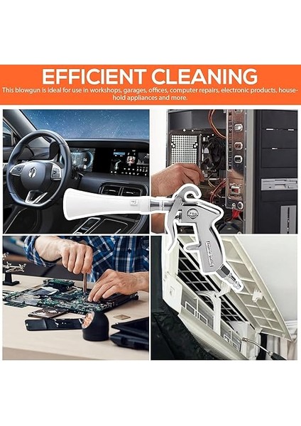 Hava Temizleme Tabancası, Kuru Hava Üfleme Tabancası, 6 – 9 Bar Kompresör Için, 5 Hortum, 1 Huni ve 1 Huni, Halıların Tozunu Almak Için Fırçalı (Beyaz) fırsatları