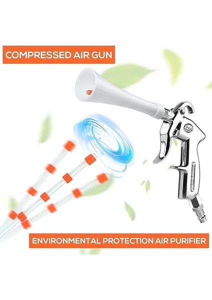 Hava Temizleme Tabancası, Kuru Hava Üfleme Tabancası, 6 – 9 Bar Kompresör Için, 5 Hortum, 1 Huni ve 1 Huni, Halıların Tozunu Almak Için Fırçalı (Beyaz) indirimleri