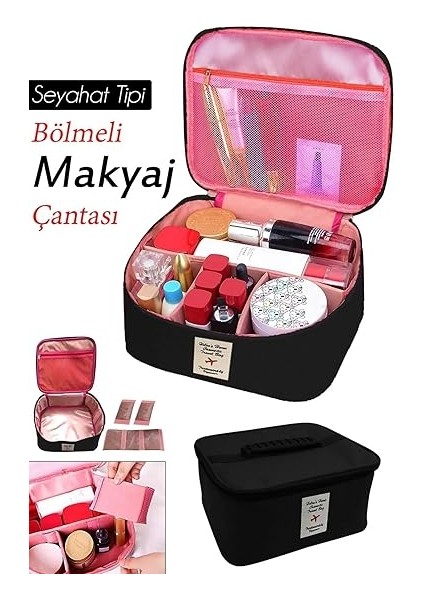 Tipi Bölmeli Makyaj Kozmetik Çantası Organizer (Siyah) modelleri