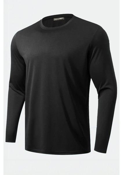 Erkek %100 Pamuklu Likralı Esnek Spor Koşu Günlük Antrenman Uzun Kollu Penye T-Shirt