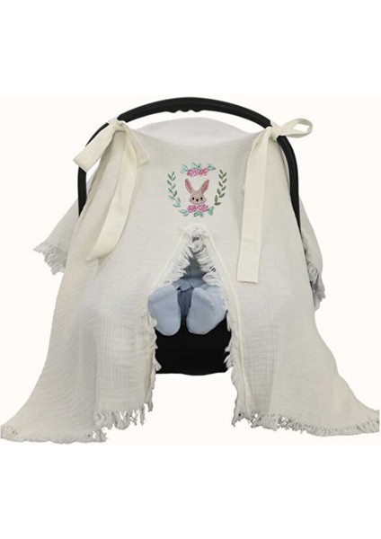 Pembe Tavşan Nakış Isme Özel 6'lı Bebek Set %100 Pamuk Tulum Battaniye Şapka Puset Örtü Yastk Eldivn