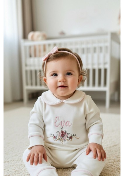 Çiçek Nakışlı Isme Özel 6'lı Yenidoğan Set %100 Pamuk Tulum Battaniye Şapka Puset Örtü Yastık Eldivn fiyatları