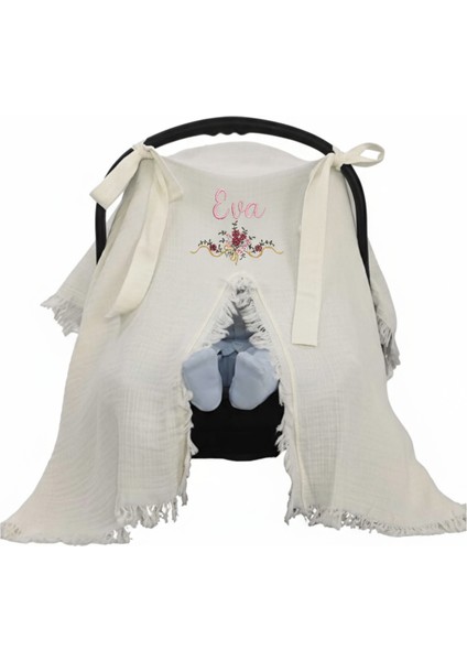 Çiçek Nakışlı Isme Özel 6'lı Yenidoğan Set %100 Pamuk Tulum Battaniye Şapka Puset Örtü Yastık Eldivn