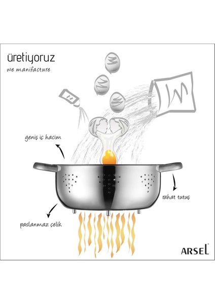 Arsel Paslanmaz Çelik 304 Kalite Makarna Süzgeci 24CM fiyatları