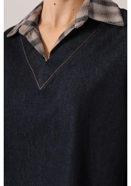 Kadın Denim Ikili Takım V Yaka Kot Yelek ve Yüksek Bel Geniş Paça Pantolon Kot Takım fırsatları