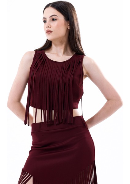 Arkası Fermuarlı Önü Püsküllü Scuba Bustiyer | BST35811