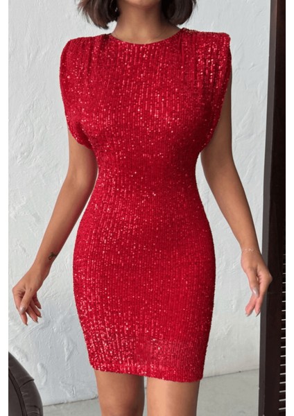 Sırt Dekolteli Pul Işlemeli Kırmızı Mini Elbise fiyatları