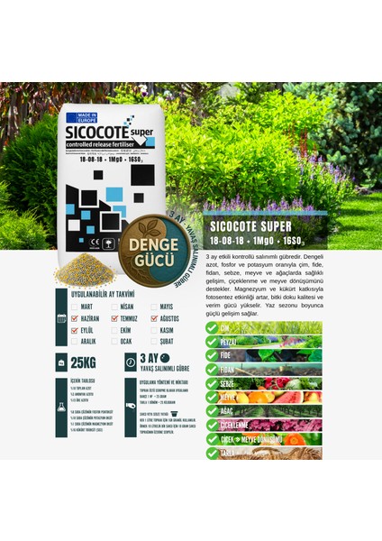 Sıco Sıcocote Super Crf 18-08-18+1MGO+16SO₃ | Kontrollü Salınımlı Granül Gübre | 25 kg | Made In Eu fiyatları
