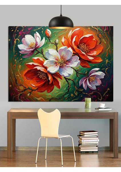 Kırmızı Pembe Güller Buketi Dekoratif Kanvas - Mdf Ahşap Tablo