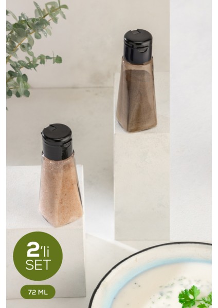 2'li Tek Kişilik Tuzluk Karabiberlik Tuzluk Seti 72 ml Siyah