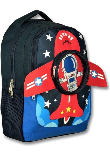 Çanta Cennec 3D Astronot Baskılı ve Kanatlı Okul Çantası - Lacivert - Erkek Çocuk