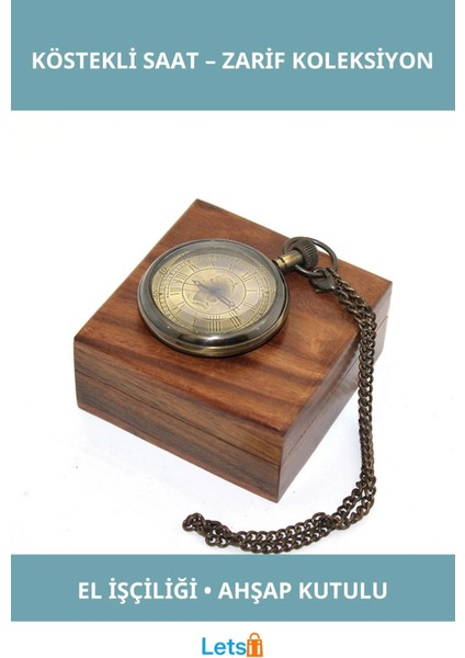 Nostaljik Ahşap Kutulu Pirinç Köstekli Saat