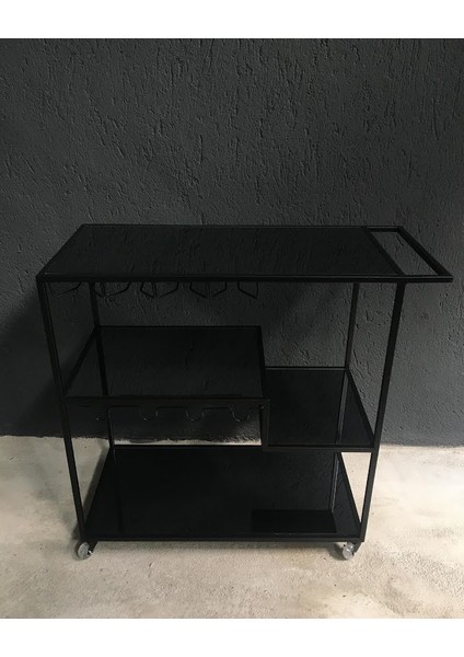 Metal Bar Servis Arabası, Siyah Servis ve Sunum Arabası