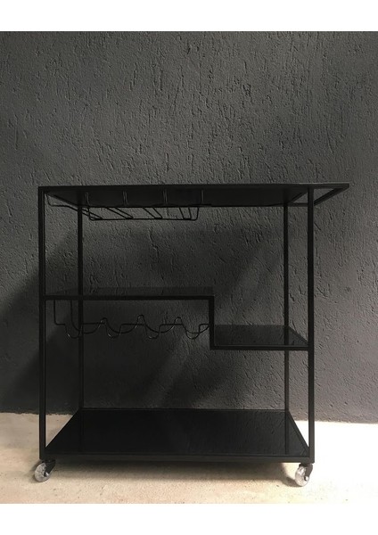 Metal Bar Servis Arabası, Siyah Servis ve Sunum Arabası modelleri