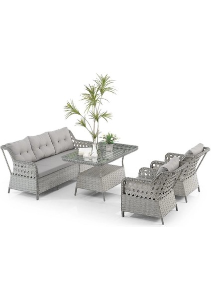 Rattan Alfa Bahçe Mobilyası 3+1+1+1+1+Camlı Masa modelleri