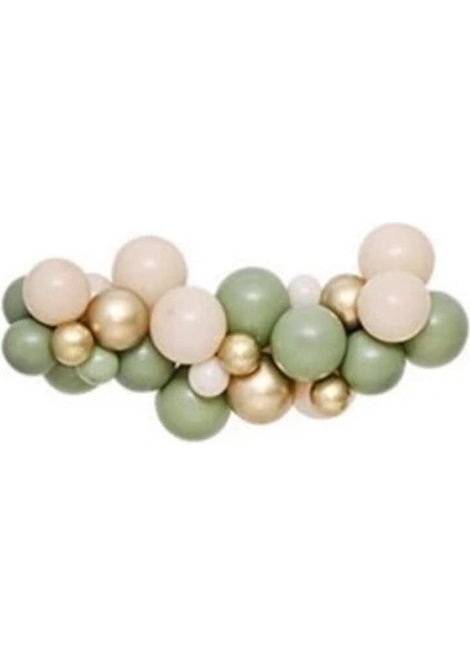 Yeşili Sütlü Kahve Krom Gold Balon Seti 35 Adet