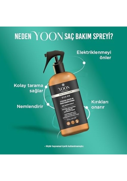 Yoon 2&apos;li Vegan Tuzsuz Şampuan 250ML & Saç Bakım Spreyi 250ML, Keratin, Kolajen ve Biotin B7 Içerikli 2&apos;li Saç Besleyici Set modelleri