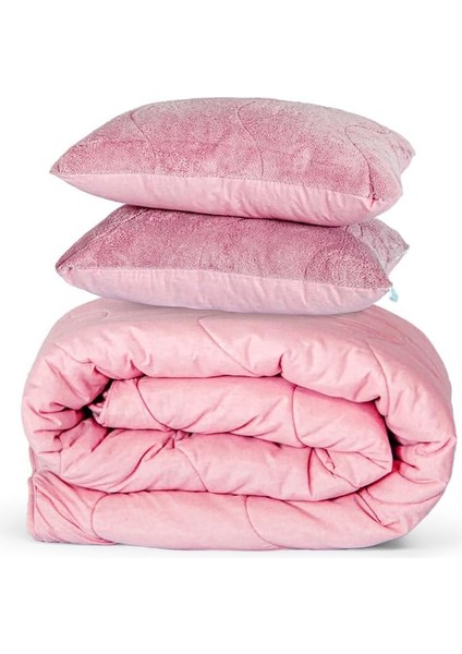 Bedding Pembe Yorgan Seti Tek Kişilik (1ADET Silikon Yastık ve Kılıfı Hedıye)
