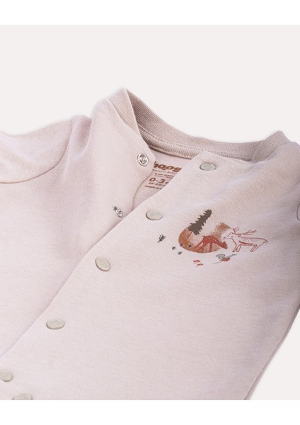 %100 Organik Pamuk Gots Sertifikalı Patikli Çıtçıtlı Orman Desenli Bebek & Yenidoğan Tulum – Taş | Hoogie Premium Babywear