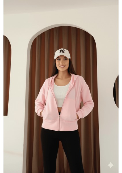 Kadın Fermuarlı Kapşonlu Beyaz Bol Crop Sweatshirt fiyatları