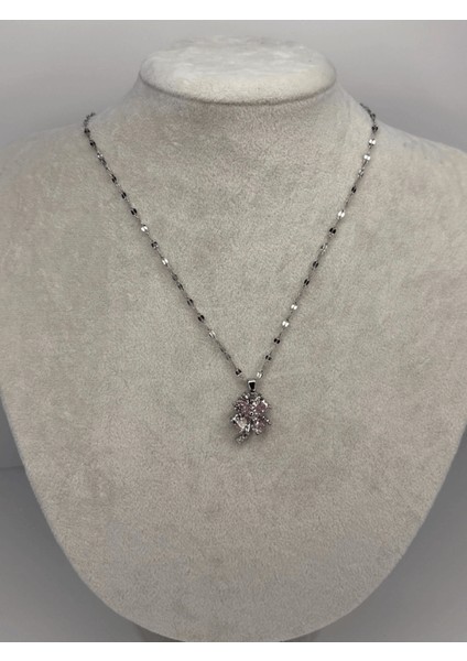 Pembe Yonca Yapraklı Silver Kolye