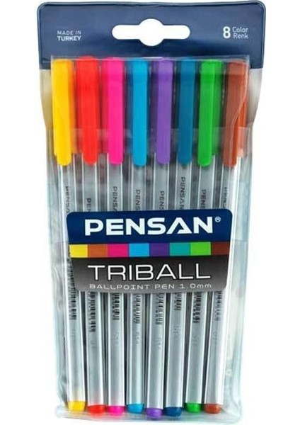 Triball 1.00 mm Tükenmez Kalem 8 Renk Set Tek Ebat Karışık