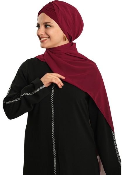 Bordo Pratik Hazır Geçmeli Bone Şal Şifon Drapeli 2507_16 fiyatları