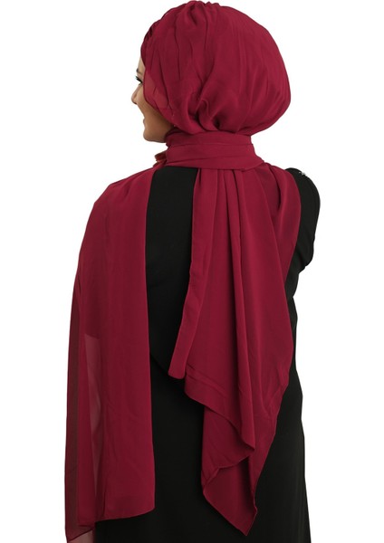 Bordo Pratik Hazır Geçmeli Bone Şal Şifon Drapeli 2507_16 fırsatları